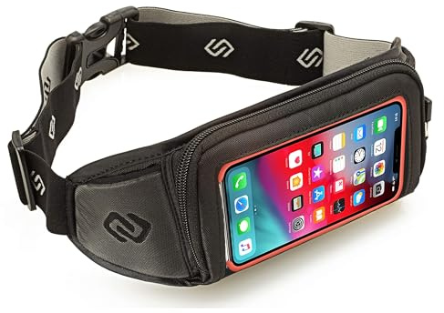 Sporteer Kinetic K1 Touch Screen Running Belt Holder, Fits iPhone, Galaxy | Secure No-Bounce Sports Waist Pack Fits All Large Cell Phones with Cases. Clear Window Design for Gym Workouts and Exercise