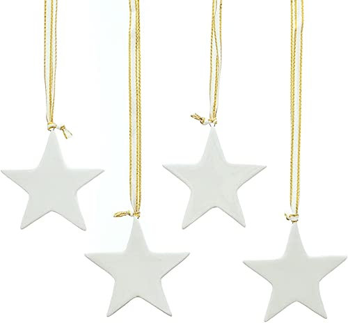 Dekoleidenschaft 12 Sterne aus Porzellan, weiß, Weihnachtsbaumschmuck, Dekohänger, Weihnachts-Dekoration, Hängedeko, Adventsdekoration