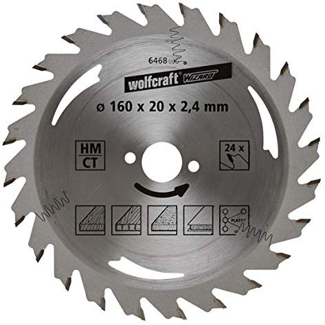 wolfcraft 6468000 | Handkreissägeblatt HM | Serie silber | 24 Zähne | ø160mm