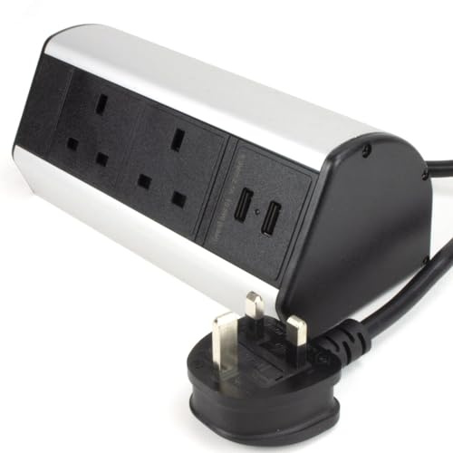 kenable Desktop Power Pod 2 UK Sockets 2 USB Charging Ports Desk Mountable PDU Cable Management Black