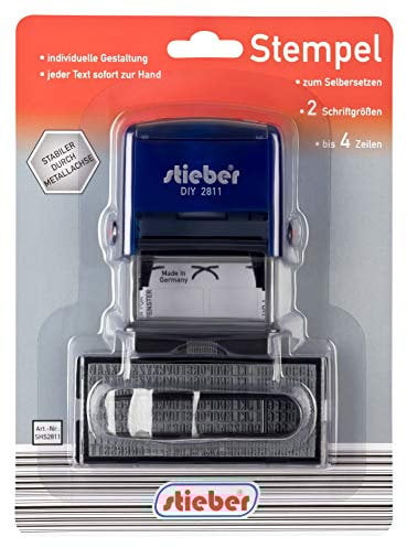 Selbstsetz-Stempel, 18x47 mm für bis zu 4 Textzeilen in 2 Schriftgrößen selber setzen selbstsetzen selbstmachen von Stieber