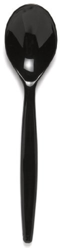Harfield Black Dessert Spoon (20cm) - Pack of 10 Reusable Virtually Unbreakable Polycarbonate Plastic