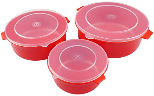 Set of 3 Red Dishes with Clear Lids (1 x 300ml, 1 x 600ml, 1 x 1ltr)