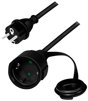 LogiLink LPS102 Outdoor Strom Verlängerungskabel für den Aussenbereich (Schutzkontakt Anschluss), 5M, Schwarz