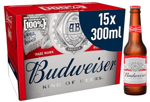 Budweiser 4.5% Lager Beer Bottles, 15 x 300 ml