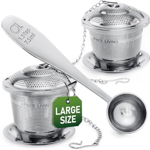 Apace Teesieb (2er Set) mit Teeschaufel und Abtropfschale – Ultrafeines Tee-Ei aus Edelstahl zum Aufbrühen von losen Teeblättern – Teebrüher mit kleiner Maschenweite für einen überlegenen Teegenuss
