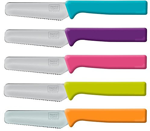 Homexpert 5er Frühstücksmesser-Set Knife bunt, Brötchenmesser-Set, Tafelmesser-Set, Brotzeitmesser Wellenschliff Soft-Griff, exklusiv by Danto®