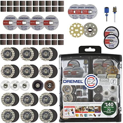 Dremel EZ725 - Juego de accesorios de herramientas giratorias multiusos con kit de almacenamiento, bloqueo EZ-Lock y tambor EZ para cambios de accesorios más rápidos, accesorios para cortar, pulir,