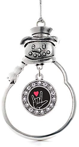 Inspired Silver I Love You Sign Language Interpreter Circle Snowman Holiday Decoration Christmas Tree Ornament