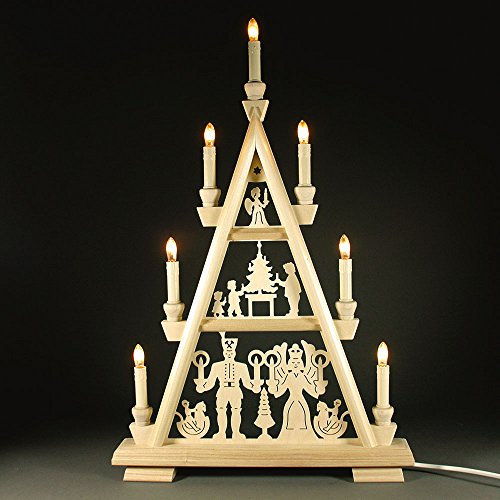 Holzkunst Niederle - Erzgebirgische Lichterspitze - Engel und Bergmann - 3 Etagen Erzgebirge