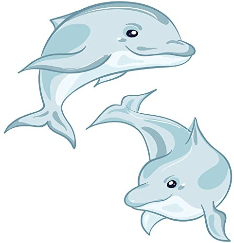 GRAZDesign Wandtattoo Badezimmer Delfin | 2 blaue Delfine | Wandsticker Kinderzimmer | Wandaufkleber Bad, Tür, Fliesenaufkleber Klebefolie Fliesen im Nassbereich - 53x50cm