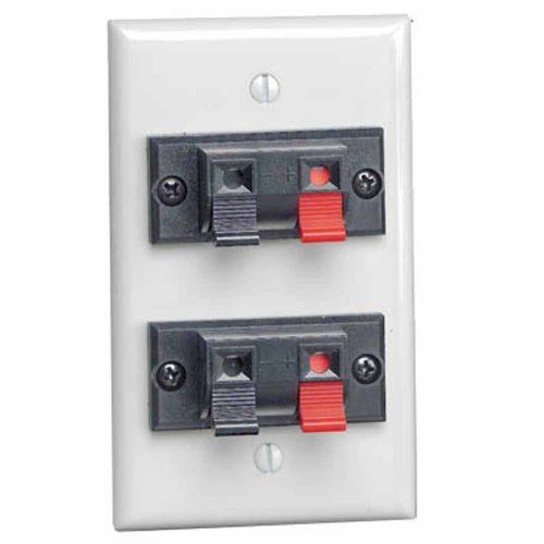Leviton 40952 – 2PW – Interruptor doble primavera Clip dispositivo placa de pared de Audio/Vídeo, tamaño estándar, Polímero resistente a golpes., caja para pantalla plana, color blanco