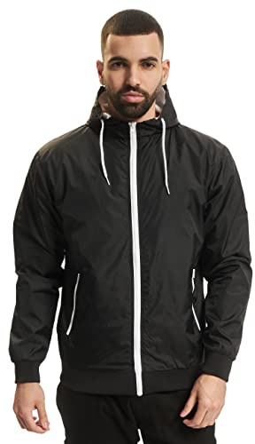 Urban Classics Herren Jacke Contrast Windrunner, Winddichte Übergangsjacke mit Kapuze, Reißverschluss, Regular Fit, blk/wht, XL