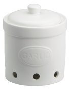 DRH- BIA Embossed - Stylish Garlic Storage Jar White - Elegant Ceramic Container for Fresh Garlic - Keep Your Kitchen Organized with this Premium Garlic Keeper