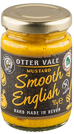 Otter Vale Smooth English Mustard, hot classic mustard with a twist, hand-made in Devon, gluten-free, 90g glass jar