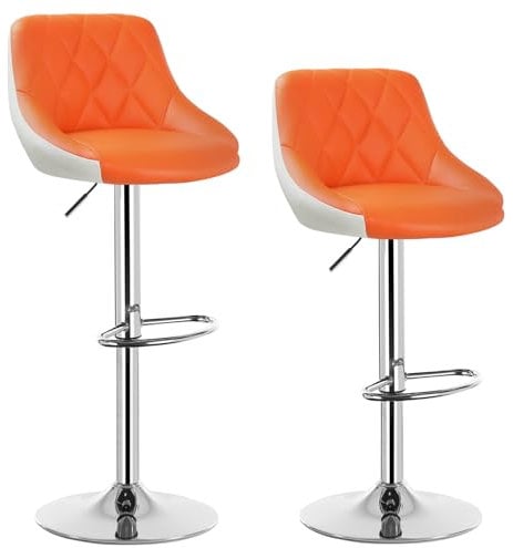 WOLTU Barhocker 2er Set, Hocker mit Lehne, höhenverstellbar drehbar, gepolsterter Kunstledersitz, rutschfestes Metallfuß, für Küche Hausbar, Orange