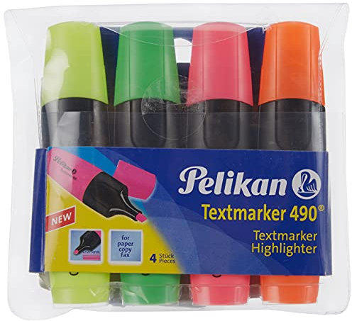 Pelikan 943324 - Textmarker 4er Etui gelb / rosa / orange / grün