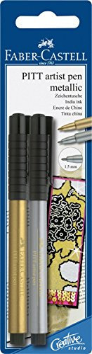 Faber-Castell 167396 - Tuschestift Pitt artist pen, Stärke 1,5 mm, 2er Set, gold/silber