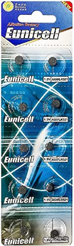Eunicell Lot de 10 piles bouton AG0 Type LR63 LR521 SR521W 379