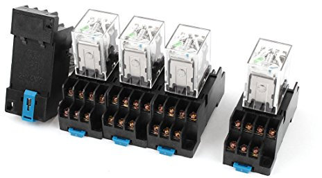 Sourcingmap 5 Pcs DC 24V Coil Green Light 4PDT 14 Pins Power Relay + Socket Base
