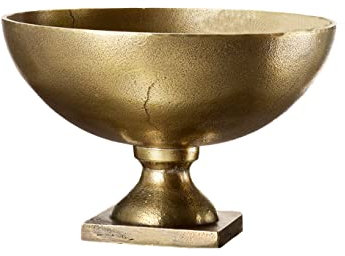 Serene Spaces Living Large Antique Brass Pedestal Bowl - Vintage Wedding Centerpiece and Flower Vase for Dining Table, Entryway Decor, 10 Diameter & 6.75 Tall