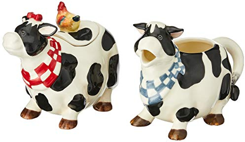 Appletree Design Barn Yard Vaca Juego de azucarero y Jarra para Leche, 4 – 3/8-inch, 4 – 1/2-inch