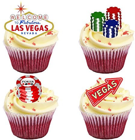 Top That Kuchendekorationen zum Aufstellen, essbares Oblatenpapier, Design: Las Vegas, Premium Tortenaufsatz-Dekorationen, 16 Stück