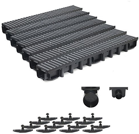 7m Entwässerungsrinne Belastungsklasse B125, 98mm komplett SET Stegrost Kunststoff (schwarz)