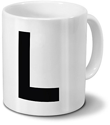 Tasse mit dem Buchstaben L - Motiv Letters - Trend, Modern, Kaffeebecher, Mug, Becher, Kaffeetasse - Farbe Weiß
