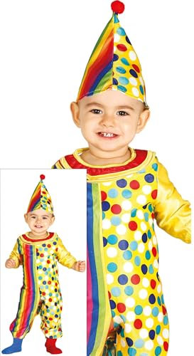 FIESTAS GUIRCA | Disfraz de Payaso Bebé (18-24/Meses) - Gorro y Mono - Disfraces de Circo y Comedia para Halloween, Carnaval y Fiestas de Disfraces - Ideal para Bebés Unisex - Multicolor