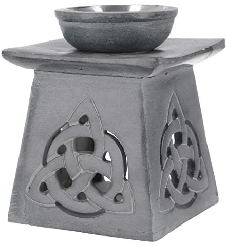 GURU SHOP Indische Duftlampe, ätherisches Öl Diffusor, Teelicht Halter für Aromatherapie, Aromalampe aus Speckstein - Endlosknoten, Creme-weiß, 11x9x9 cm, Duftlampen & Öllampen