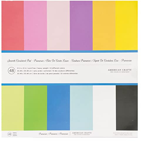 30,5 x 30,5 cm AC Cardstock Block von American Crafts | Enthält 48 Blatt schwerer, glatter Karton in verschiedenen Primärfarben