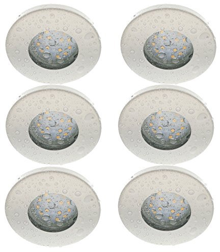 Trango 6er Set 6729IP-066MO Einbaustrahler IP44 aus Edelstahl in Weiß matt inkl. 6x 3000K warmweiß Ultra Flach LED Modul für Bad, Dusche, Einbauspots, Deckenstrahler, Deckenlampe, Badleuchte