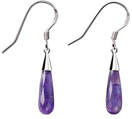 Franki Baker - Orecchini a goccia sfaccettata a pera, con ametista e argento Sterling, lunghezza 4,3 cm