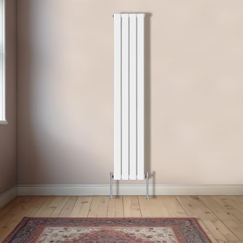 NRG Vertical 1800x272mm Single Flat Panel Designer Radiator, White | Mild Steel Central Heating Compatible, Modern Radiator, Sinlge Panel, Vertical Radiator, for Kitchen, Bathroom Living Room