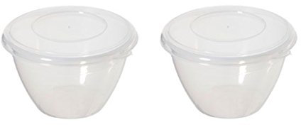 Whitefurze 2 Plastic Pudding Bowls & Lid 2L Round Microwave Food Storage Bowl