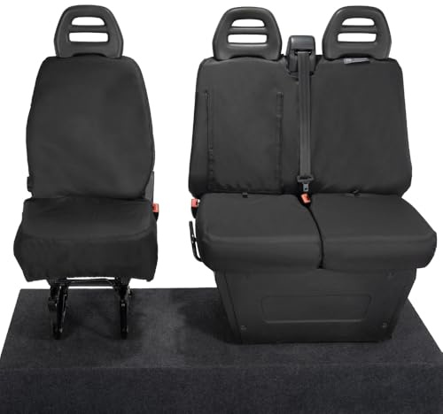 UK Custom Covers To Fit Iveco Daily - Including Tipper (2014 Onwards) Front Seat Covers Tailored (Split Passenger Base) Black - SC235BAD3