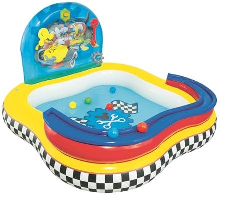 Bestway 91015 Disney Mickey Roadster Racers Aire de jeux 157 x 157 x 91 cm + 4 anneaux de lancer + 6 balles de jeu
