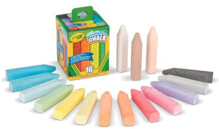 CRAYOLA - Gessi per Esterno Lavabili, Giochi all'Aperto a Scuola e nel Tempo Libero, 16 Brillanti Colori Assortiti, 51-4008