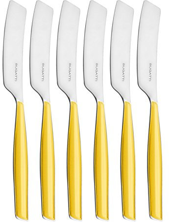 BUGATTI, Glamour, Set 6 Spalmatori Piccoli in Acciaio Inox 18/10 e Manico Colore Giallo, Lavabili in Lavastoviglie, con Stampaggio PRO-Tech System