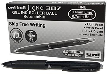 uni-ball 190355000 UMN-307 Signo 307 RT Gelschreiber, Gel-Tinte, Tintenroller, 12 Stück schwarz