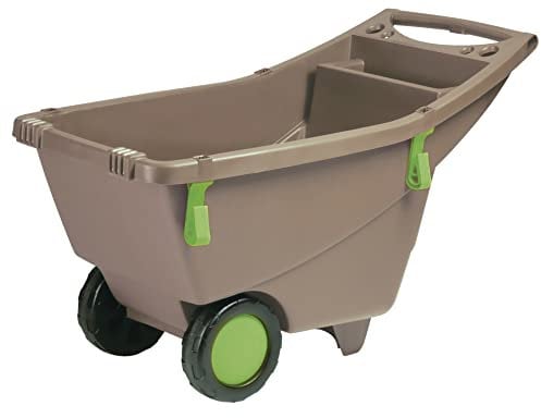EDA - Brouette de Jardin - Grande Contenance de 140 L - Poignée Confortable - Vide-Poche et Porte-Outils - Taupe et Vert