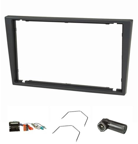 tomzz Audio 2439-013 Kit Radio Double DIN Compatible avec Opel Corsa C Combo Vectra C Meriva Gris fumé avec Adaptateur Quadlock ISO Fakra Antennes Alimentation fantôme DIN étrier de déverrouillage