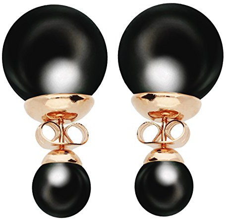 MYA art Damen Ohrringe Perlenohrringe Doppel Ohrstecker mit schwarzen Perlen Rosegold Vergoldet Rose Gold Schwarz MYARGOHR-33