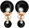 MYA art Damen Ohrringe Perlenohrringe Doppel Ohrstecker mit schwarzen Perlen Rosegold Vergoldet Rose Gold Schwarz MYARGOHR-33