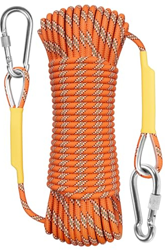 X XBEN Outdoor Climbing Rope 10M (32ft) Rock Climbing Rope, Escape Rope Climbing Equipment Fire Rescue Parachute Rope (32 Foot) - Orange
