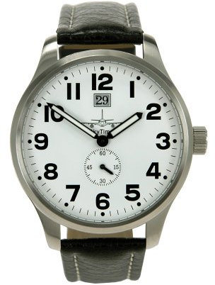 SkyTimer 500335001 - XXL-Fliegeruhr, Quarz, Edelstahlgehäuse 47mm, 5 ATM wasserdicht, Lederband