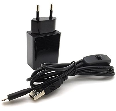AptoFun 5V 2A Micro USB Charger (con botón de Encendido/Apagado en el Cable) para Arduino UNO, Nano Raspberry Pi 3/2 y Smart Phone,iPhone, iPad, Powerbank (5v 2a+Cable, Negro)
