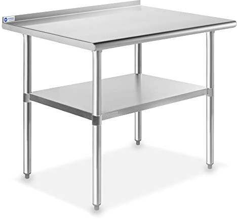 GRIDMANN Stainless Steel Kitchen Prep Table 36 x 24 Inches with Backsplash & Under Shelf, NSF Commercial Work Table for Restaurant and Home