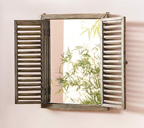 Dekoleidenschaft Miroir en bois au design antique - Miroir avec volets rabattables - Marron - Miroir mural pour salon, salle à manger, couloir, chambre à coucher avec volets - Décoration murale